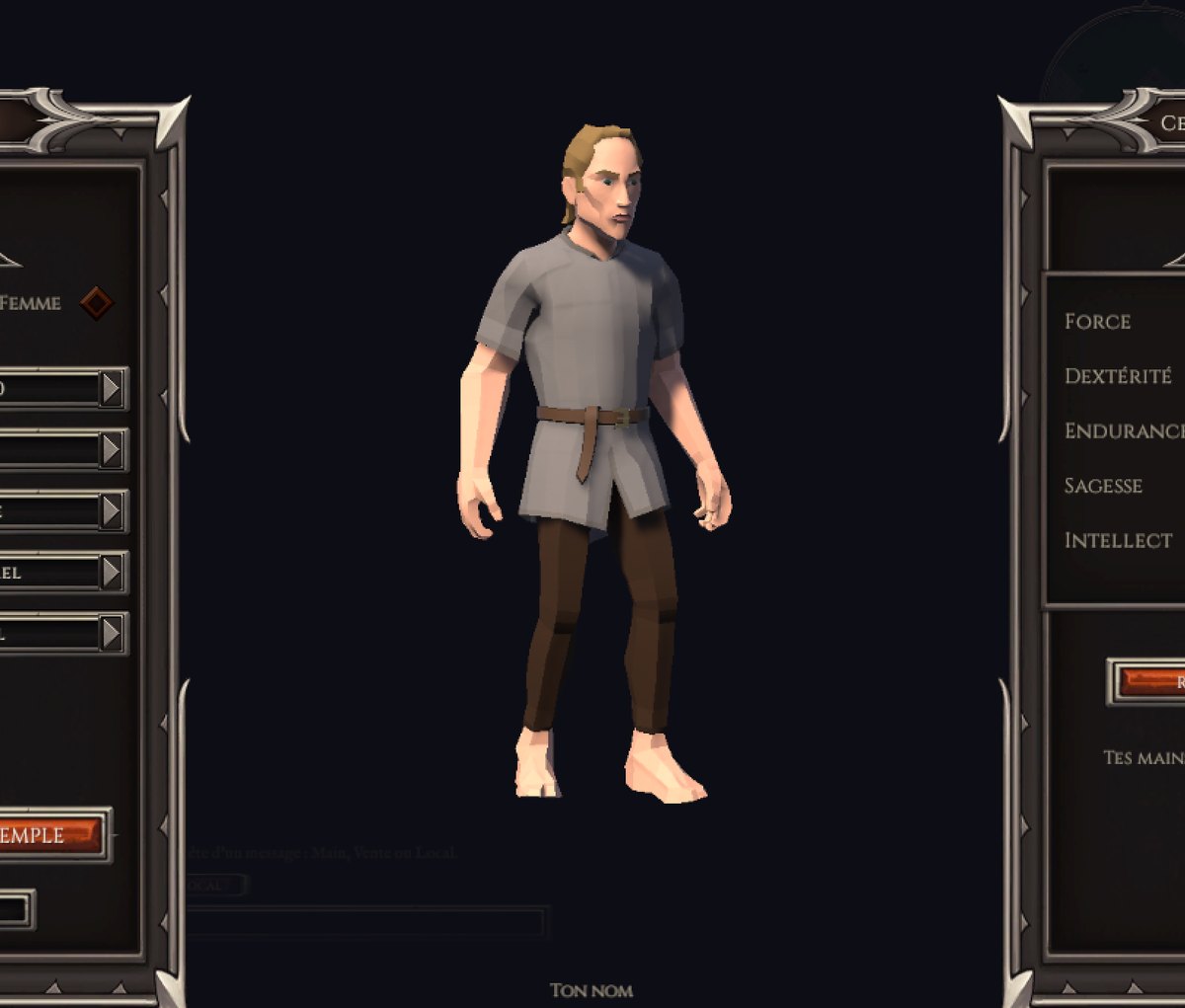 Creating a hero: the looks on the left, the hero in the middle, the dice on the right
