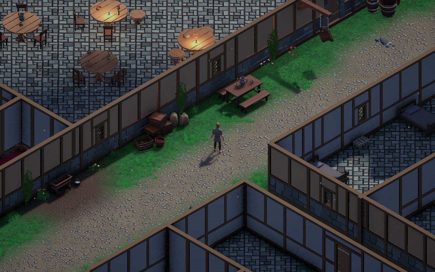 Greywell comes alive: villagers in the streets, grass swaying in the wind, clouds… and a launcher for alpha #2.
